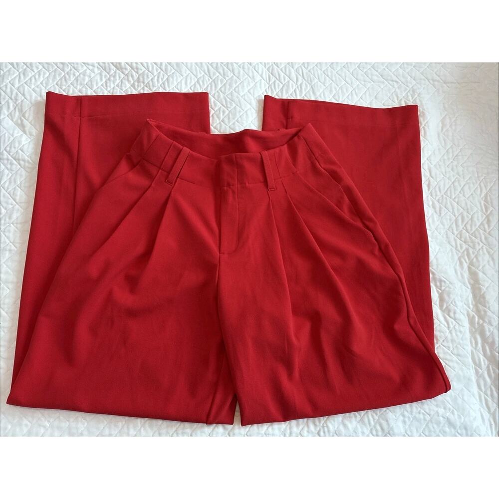 Bar III Dress Pants Pleated Red Wide Leg Women's Size 4